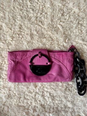VINTAGE Diesel Pink Leather Clutch with Chunky Black Chain Handle Y2K Rare
